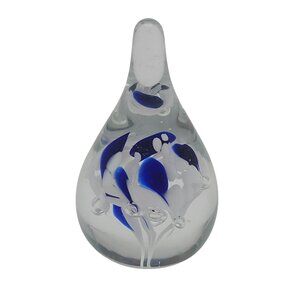 Handcrafted Small Teardrop Paperweight With Blue White Swirls Raindrop